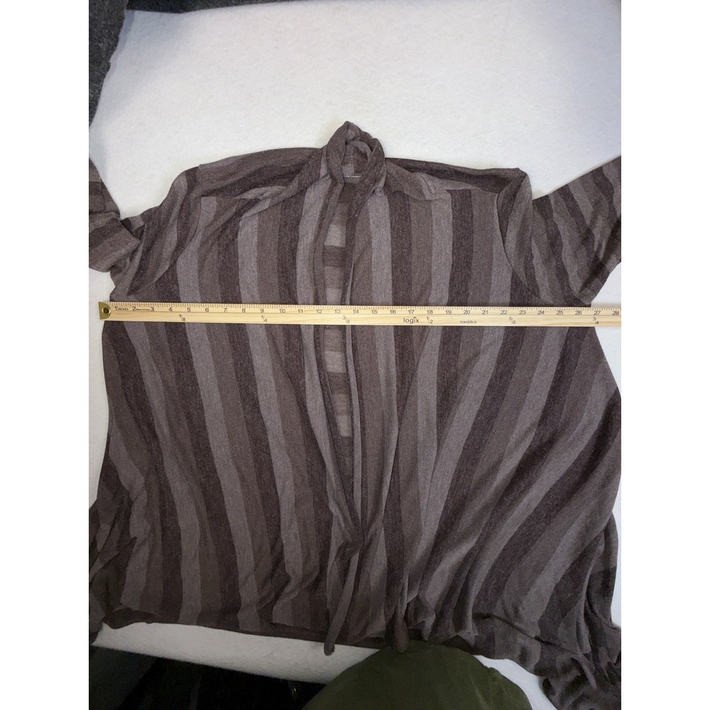 Olivia Moon Womens 1X Brown Striped Open Front Cardigan Tie Front Lightweight - Picture 5 of 10